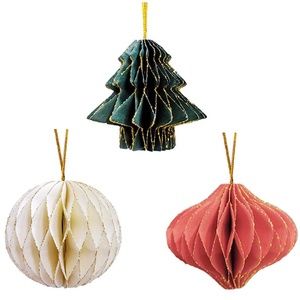 NEW! 3PCS 3D Mini Glitter Edge Paper Honeycomb Hanging Ornaments (2 Sets)